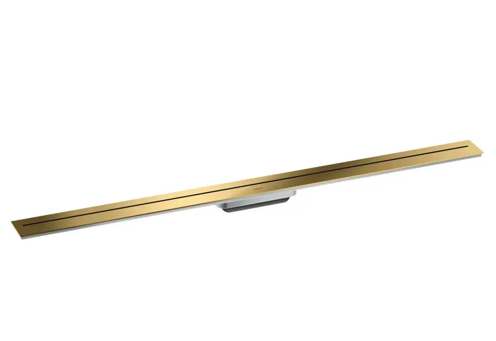 Drainageelement mit länglicher Form und einer Polished Gold Optic-Oberfläche. Entwickelt für die Wandmontage. Hersteller ist AXOR.